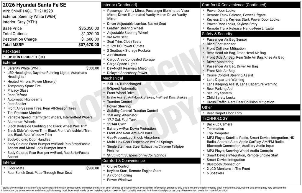2026 Hyundai SANTA FE SE FWD