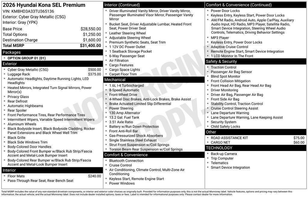 2026 Hyundai KONA SEL Premium FWD