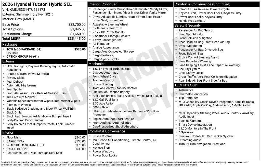 2026 Hyundai TUCSON HYBRID SEL FWD