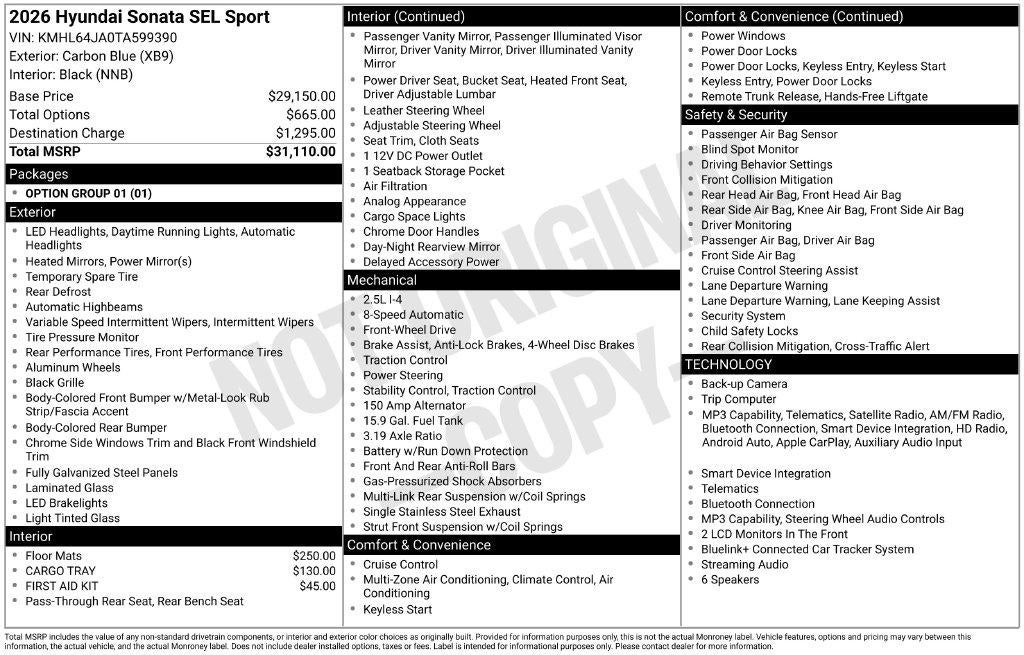 2026 Hyundai SONATA SEL Sport