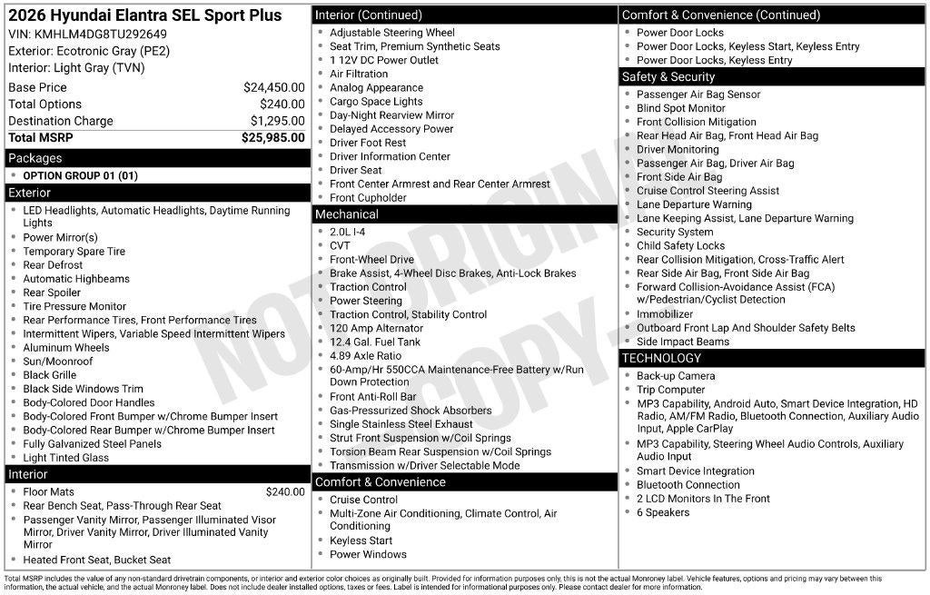 2026 Hyundai ELANTRA SEL Sport Plus