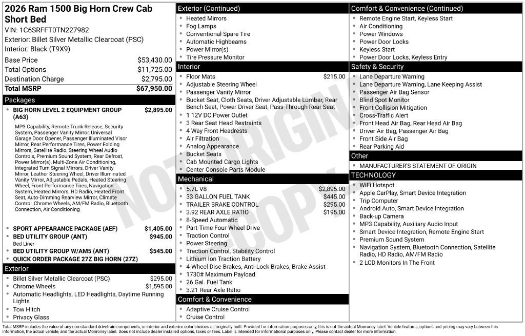 2026 RAM 1500 Big Horn Crew Cab 4x4 5'7' Box