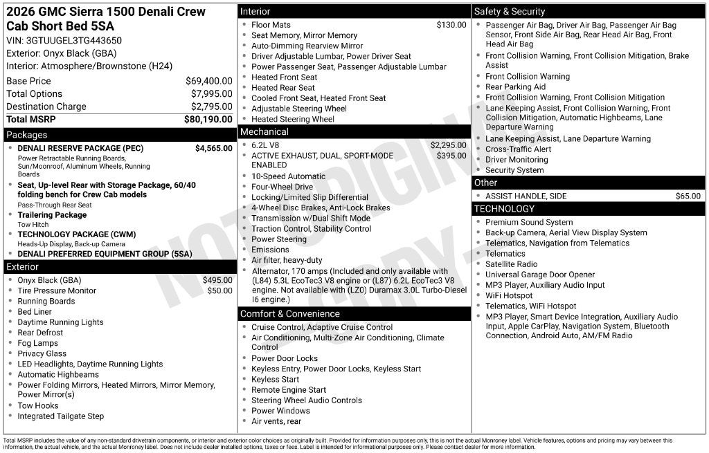 2026 GMC Sierra 1500 Crew Cab, Short Bed, Denali, 4WD