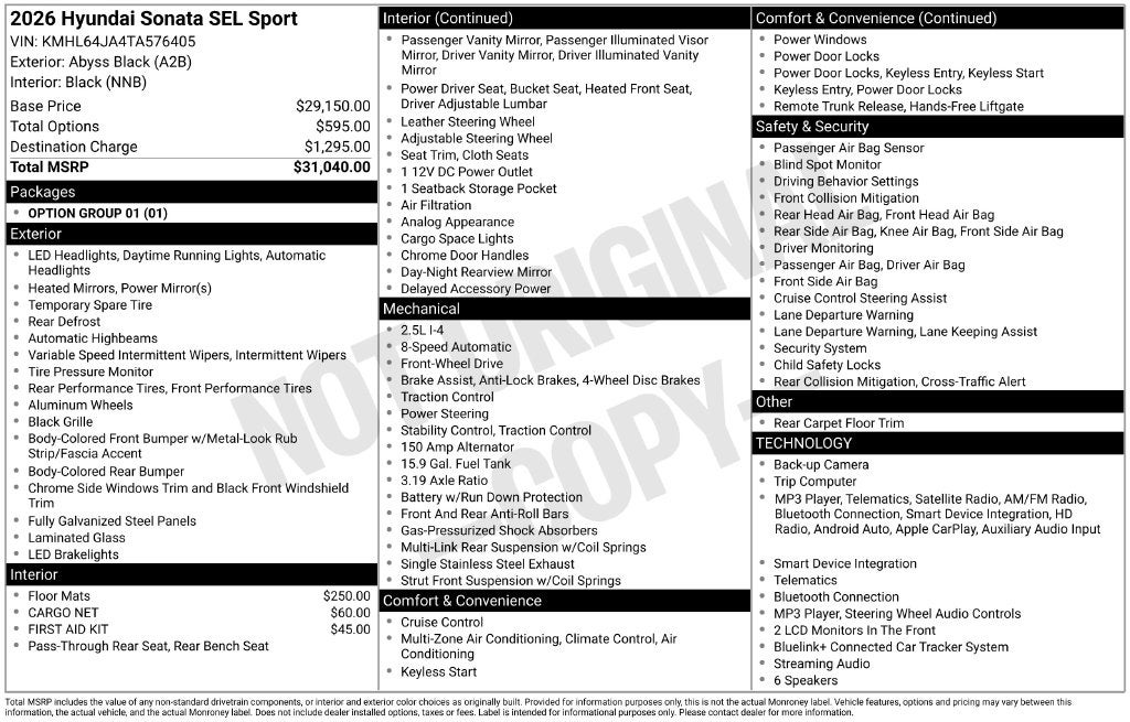2026 Hyundai SONATA SEL Sport
