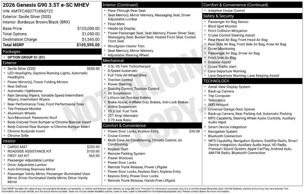 2026 Genesis G90 3.5T e-SC